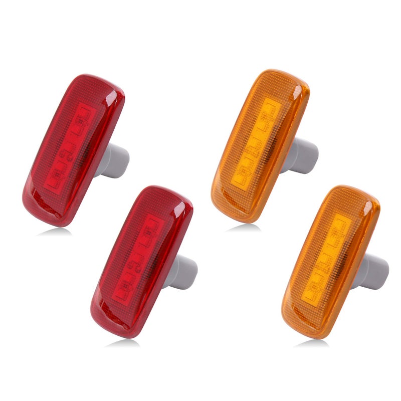 BASIKER Rear Bed Side Marker LED Fender Lights for 2010-2017 Dodge and 2011-2016 Ram Dually Truck Double Wheel Side Fenders Aftermarket Replacement, Full kit, Clear (2x Amber + 2x Red) OE# 55077458AA 264131 - Image 1